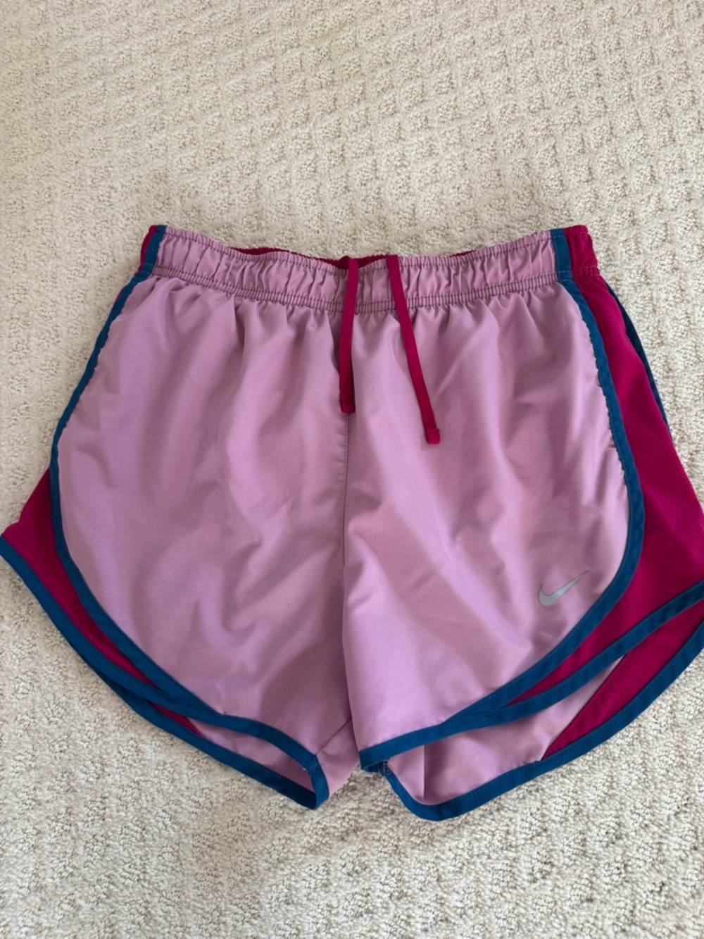 Nike Women’s Light Pink Athletic Shorts with Teal & Magenta Trim